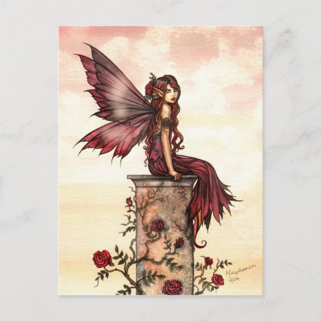 Tarjeta postal de la pequeña hada de la rosa escar (Anverso)