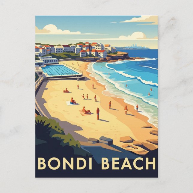 Tarjeta postal de la playa Bondi de Sídney, Austra (Anverso)
