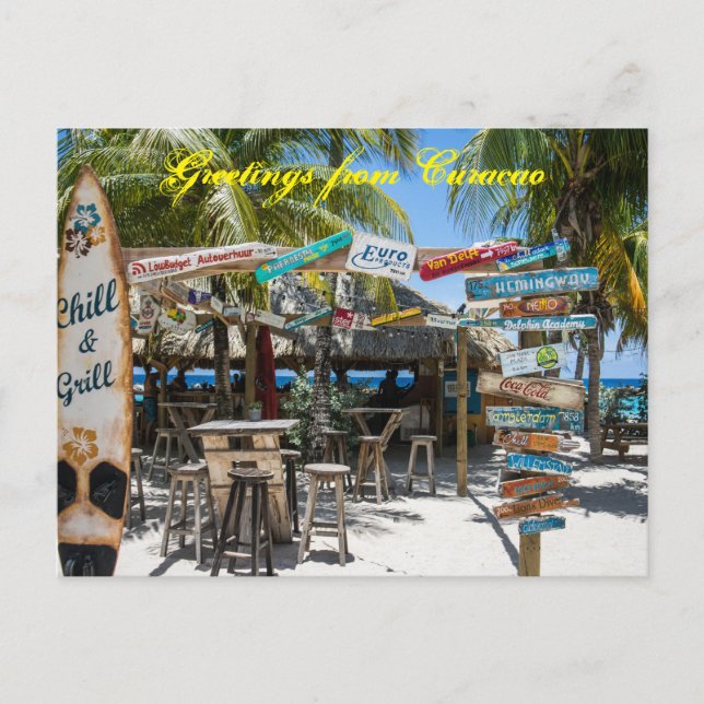 Tarjeta postal de la playa de Curazao (Anverso)