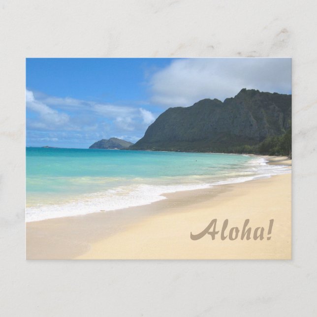 Tarjeta postal de la playa hawaiana (Anverso)