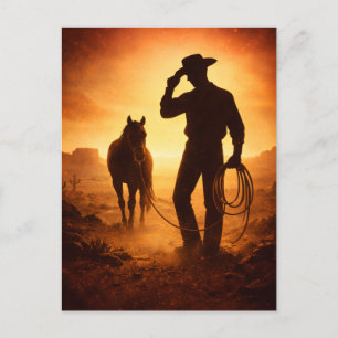 Tarjeta Postal de la Puesta de Sol del Vaquero del