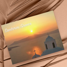 Tarjeta postal de la puesta de sol en Santorini, G