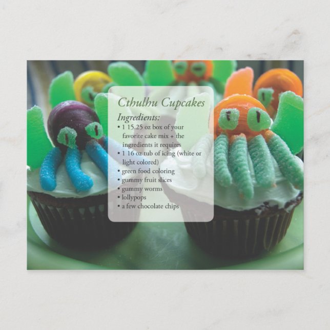 Tarjeta postal de la receta de Cthulhu Cupcakes (Anverso)