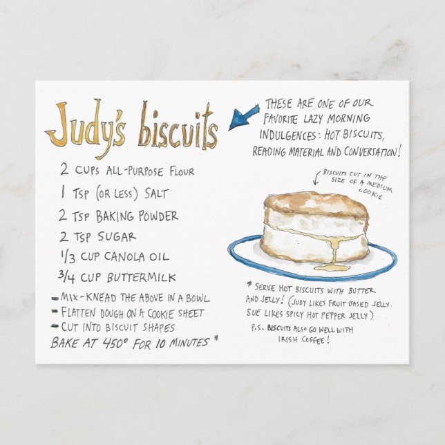 Tarjeta Postal de la Receta de Galletas de Judy (Anverso)