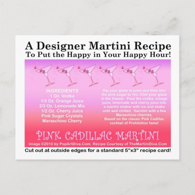Tarjeta postal de la receta de Martini Cadillac ro (Anverso)