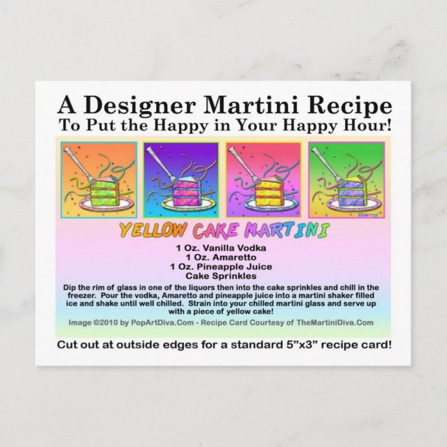 Tarjeta postal de la receta de Martini para pastel (Anverso)