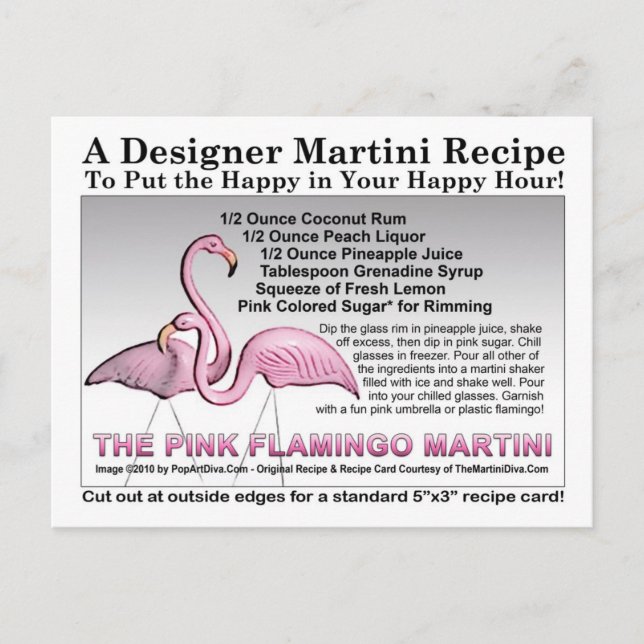 Tarjeta postal de la receta Flamingo Martini rosa (Anverso)