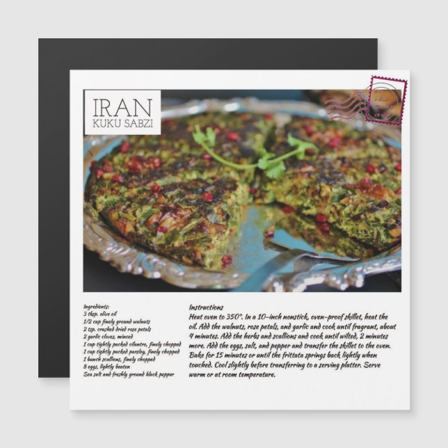 Tarjeta postal de la receta magnética de IRAN Kuku (Anverso/Reverso)