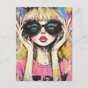 Tarjeta postal de la reina con gafas grandes