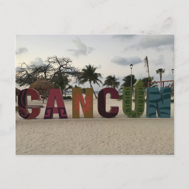 Tarjeta postal de la señal de Cancun – Playa Delfi (Anverso)
