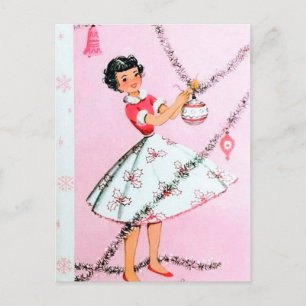 Tarjeta postal de la señora de los Navidades retro