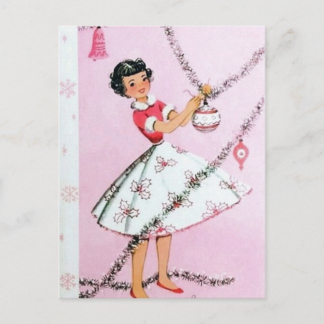 Tarjeta postal de la señora de los Navidades retro (Anverso)