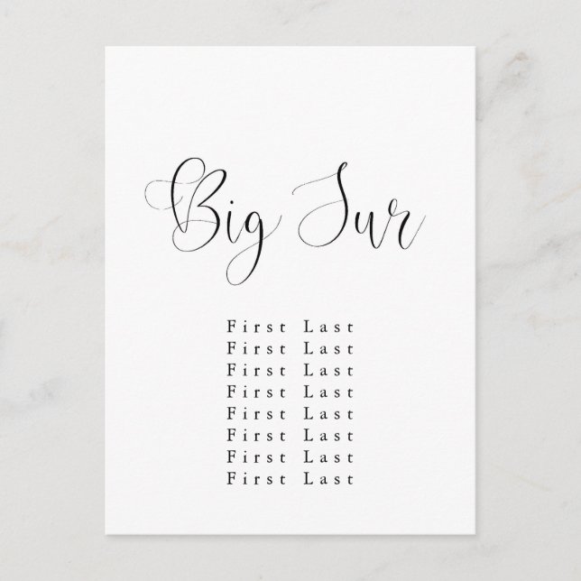 Tarjeta postal de la tabla de asientos Big Sur (Anverso)