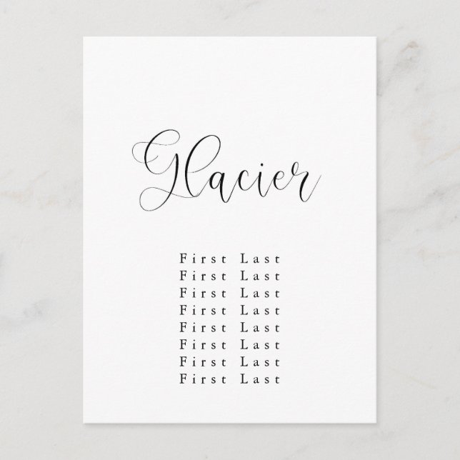 Tarjeta postal de la tabla de asientos del glaciar (Anverso)