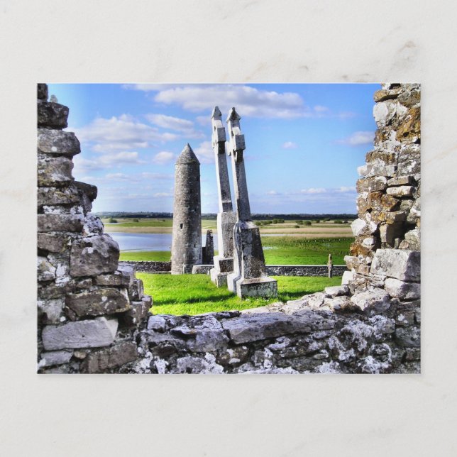 Tarjeta postal de la torre Clonmacnoise (Anverso)