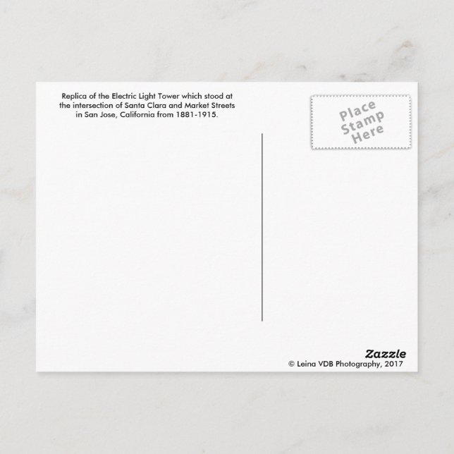 Tarjeta postal de la torre de luz eléctrica de San (Reverso)