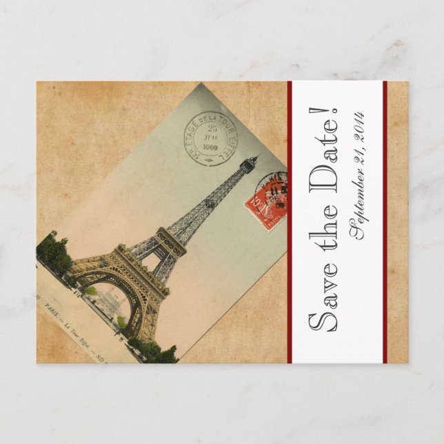 Tarjeta postal de la Torre Eiffel de París antigua (Anverso)