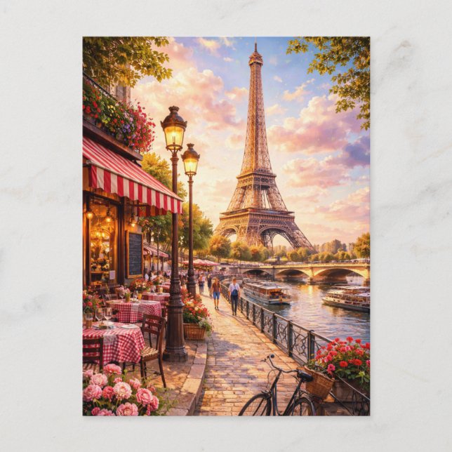 Tarjeta postal de la Torre Eiffel de París - Café  (Anverso)