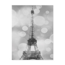 Tarjeta postal de la Torre Eiffel, negro y blanco,