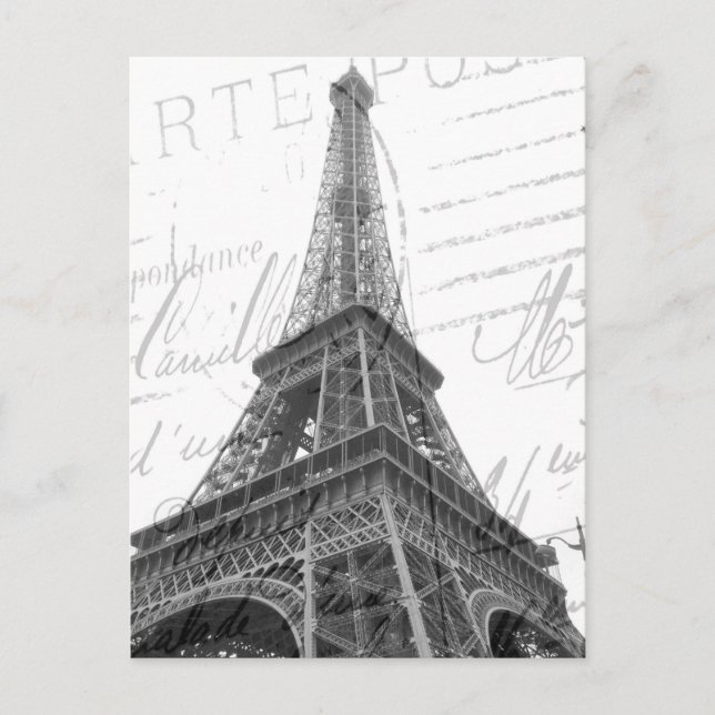 Tarjeta postal de la Torre Eiffel, negro y blanco, (Anverso)