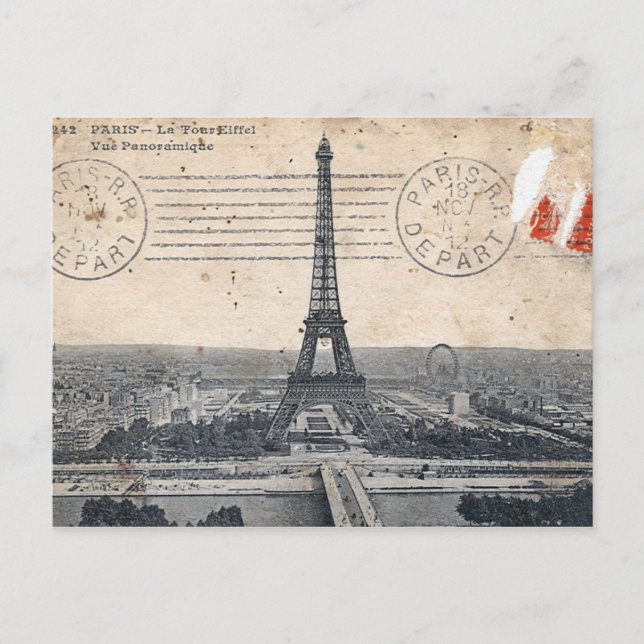 Tarjeta postal de la Torre Eiffel Vintage (Anverso)