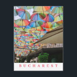 Tarjeta postal de la vista de Pasajul Victoria en<br><div class="desc">Una hermosa vista de coloridas sombrillas en Pasajul Victoria en Bucarest,  Rumania impresa en una tarjeta postal.</div>