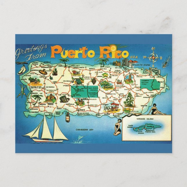 Tarjeta postal de las Islas Vieques de Puerto Rico (Anverso)