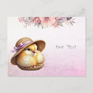 Tarjeta postal de lazo rosa de pollito pequeño