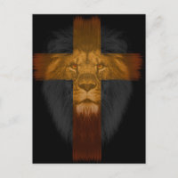 Tarjeta postal de león/cruz de fondo negro