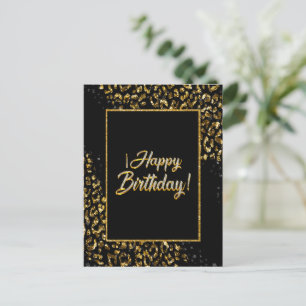Tarjeta postal de leopardo de oro negro y joyas