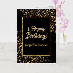 Tarjeta postal de leopardo de oro negro y joyas