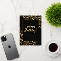 Tarjeta postal de leopardo de oro negro y joyas