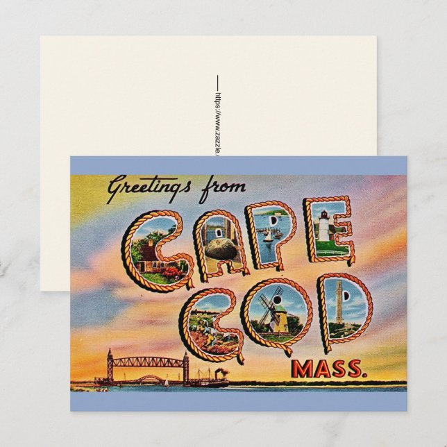 Tarjeta postal de letra grande de Cape Cod (Anverso / Reverso)
