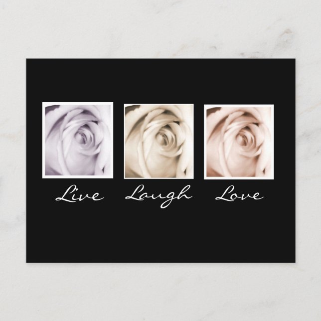 Tarjeta postal de Live, Laugh, Love 3 rosas (Anverso)