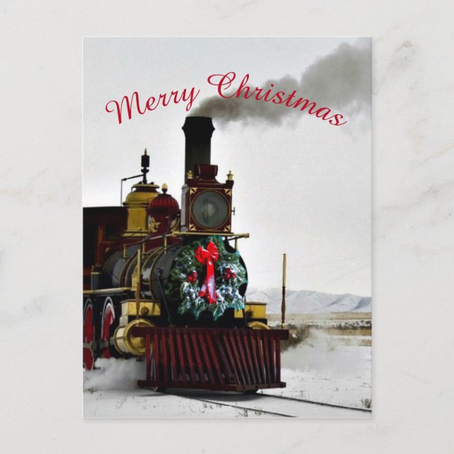 Tarjeta postal de locomotora de tren de Navidad (Anverso)