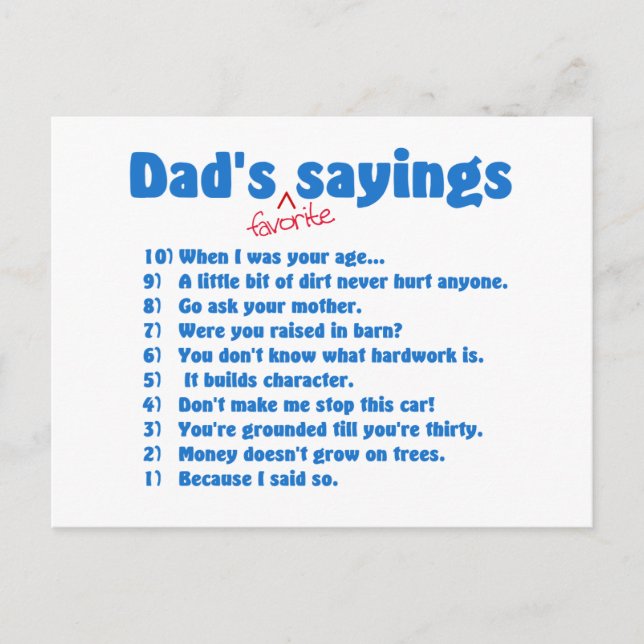 Tarjeta postal de los dichos favoritos de Dads (Anverso)