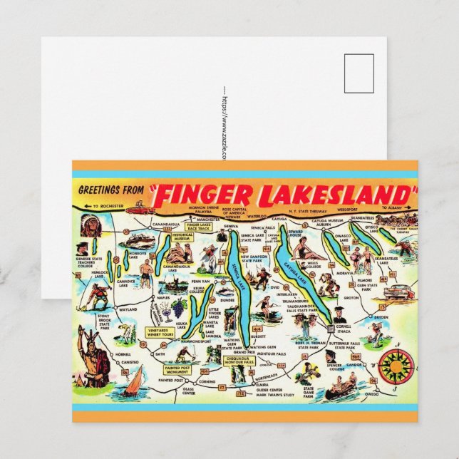 Tarjeta postal de los Finger Lakes de Nueva York (Anverso / Reverso)