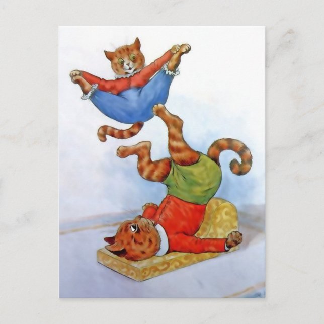 Tarjeta postal de los gatos de Acrobat de época (Anverso)