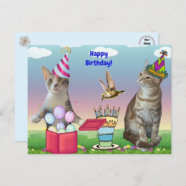 Tarjeta postal de los gatos de cumpleaños de Tito  (Anverso / Reverso)