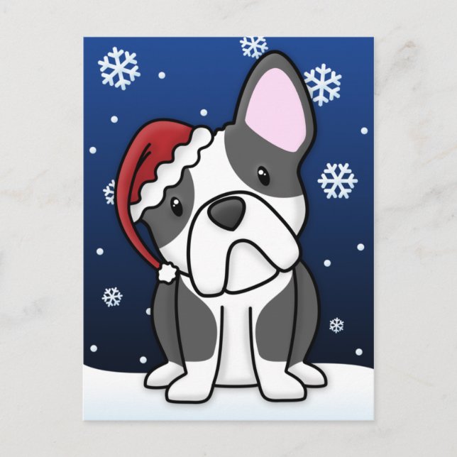 Tarjeta postal de los Navidades de Bulldog frances (Anverso)
