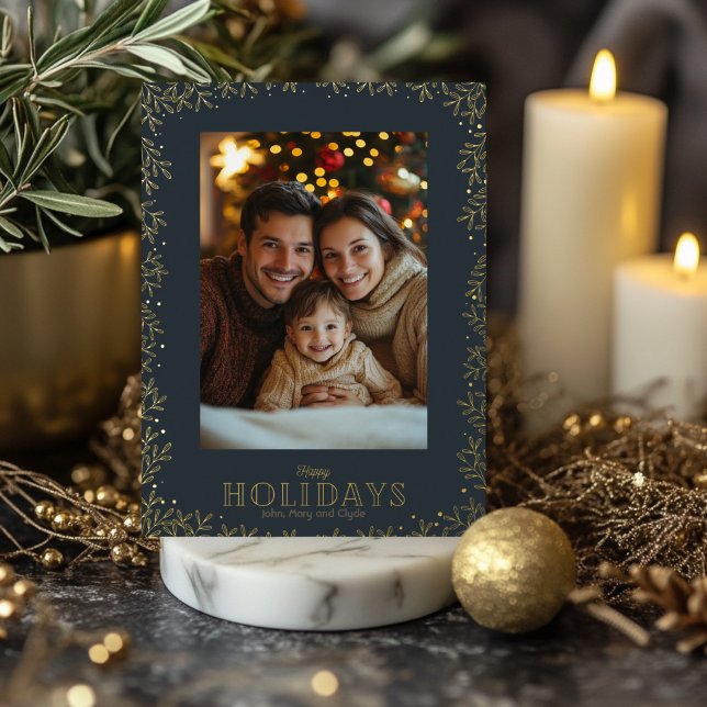 Tarjeta postal de los Navidades de Gold and Navy H (Gold Foil and Navy Holiday Postcard)