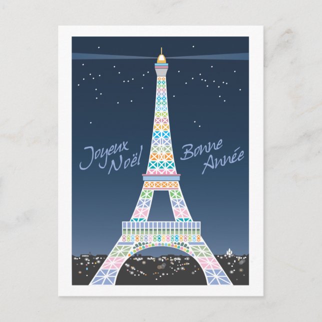 Tarjeta postal de los Navidades de la Torre Eiffel (Anverso)