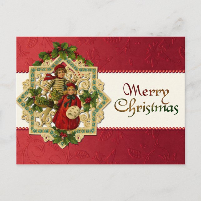 Tarjeta postal de los niños de Navidad de época (Anverso)