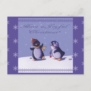 Tarjeta postal de los pingüinos alegres