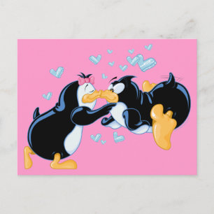 Tarjeta postal de los pingüinos del beso