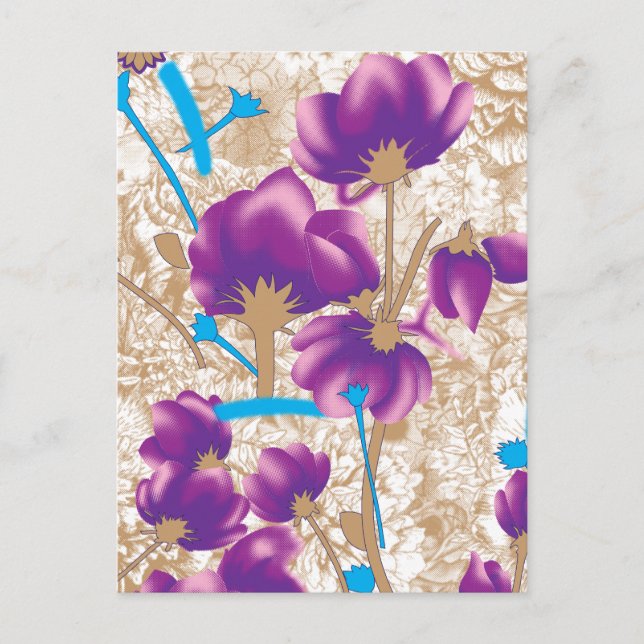 Tarjeta postal de lujo de fiestas con flores púrpu (Anverso)