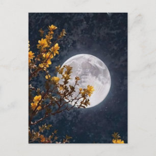 Tarjeta Postal de Luna Llena de Otoño Dorado Árb