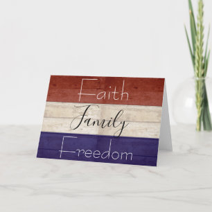 Tarjeta postal de madera patriótica familia fe lib
