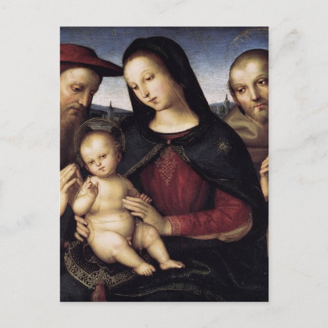 Tarjeta postal de Madonna con Niño y Santos por Ra (Anverso)