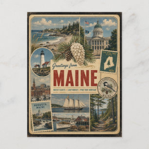 Tarjeta postal de Maine con estilo vintage auténti